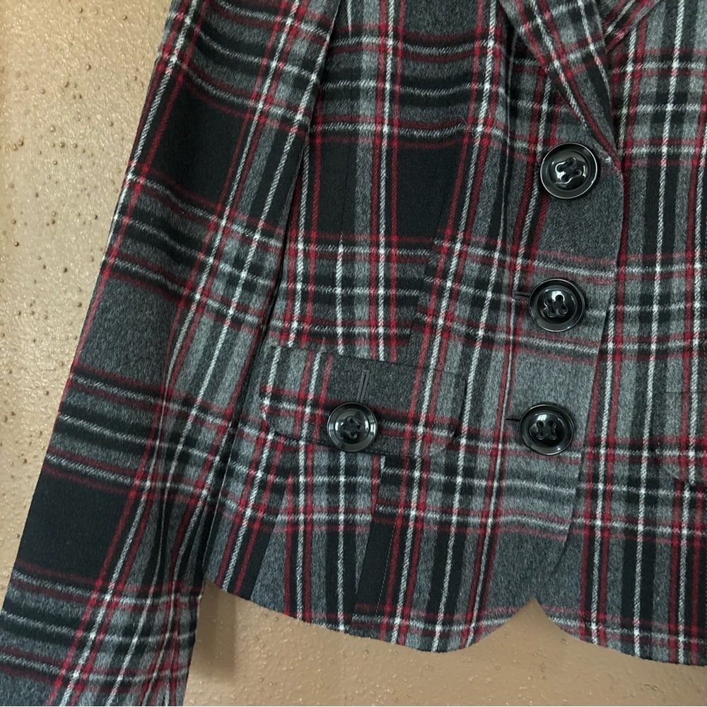 Talbots wool-blend tartan plaid blazer jacket in grey, black, and red size 2 - Picture 3 of 11